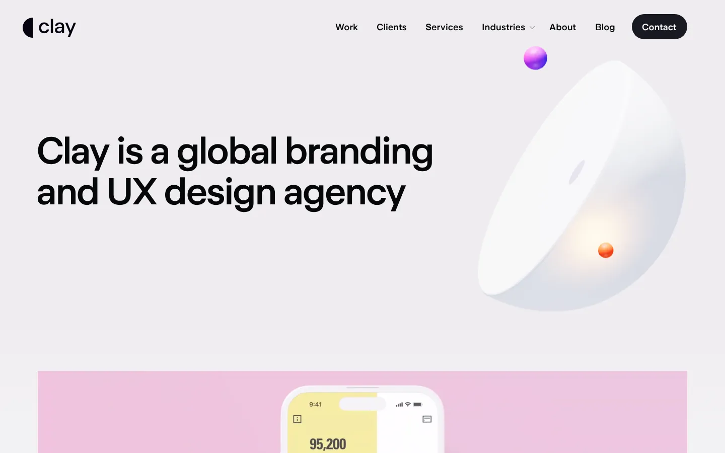 Clay website homepage — headline “Clay is a global branding and UX design agency”