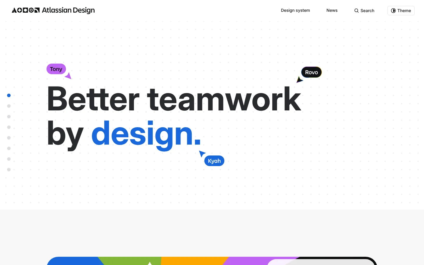Atlassian Design homepage — “Better teamwork by design.” with links to the Atlassian design system