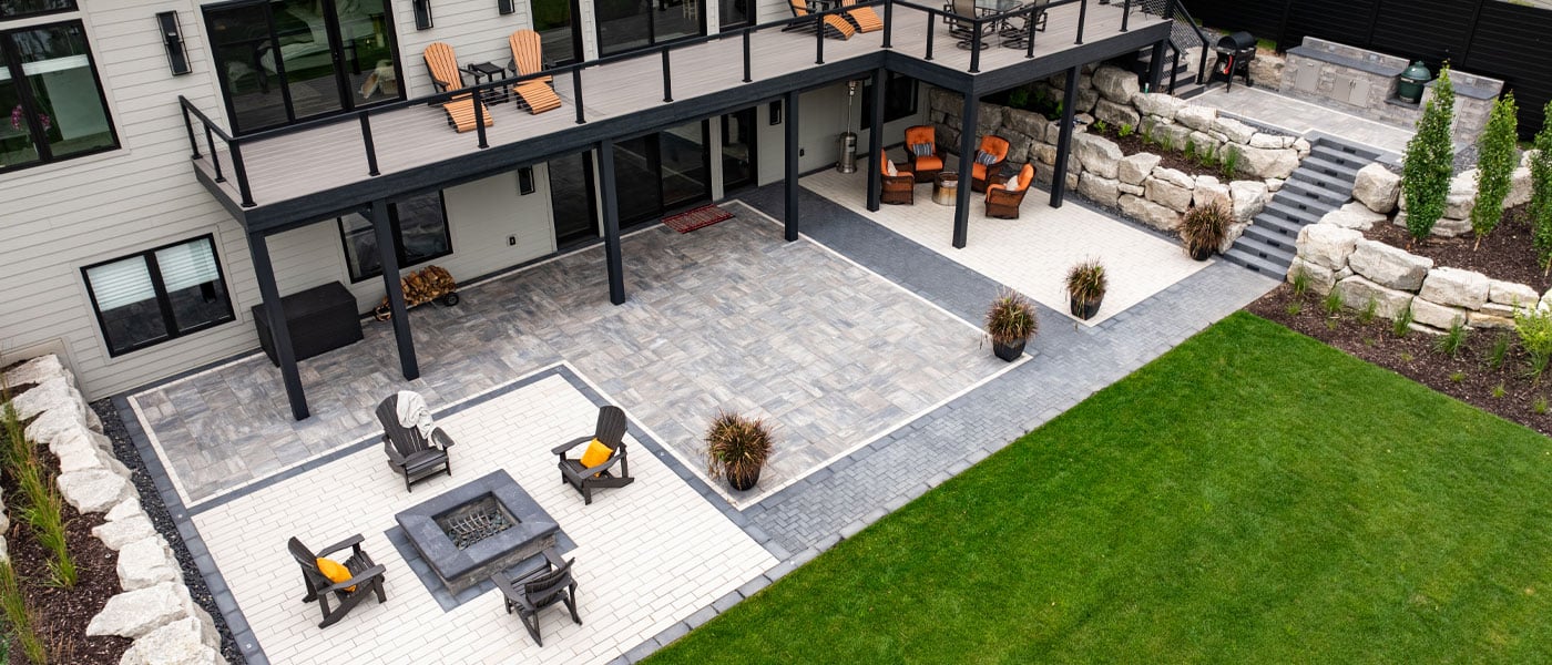 large patio on walkout home using Grand Tranquility Pavers