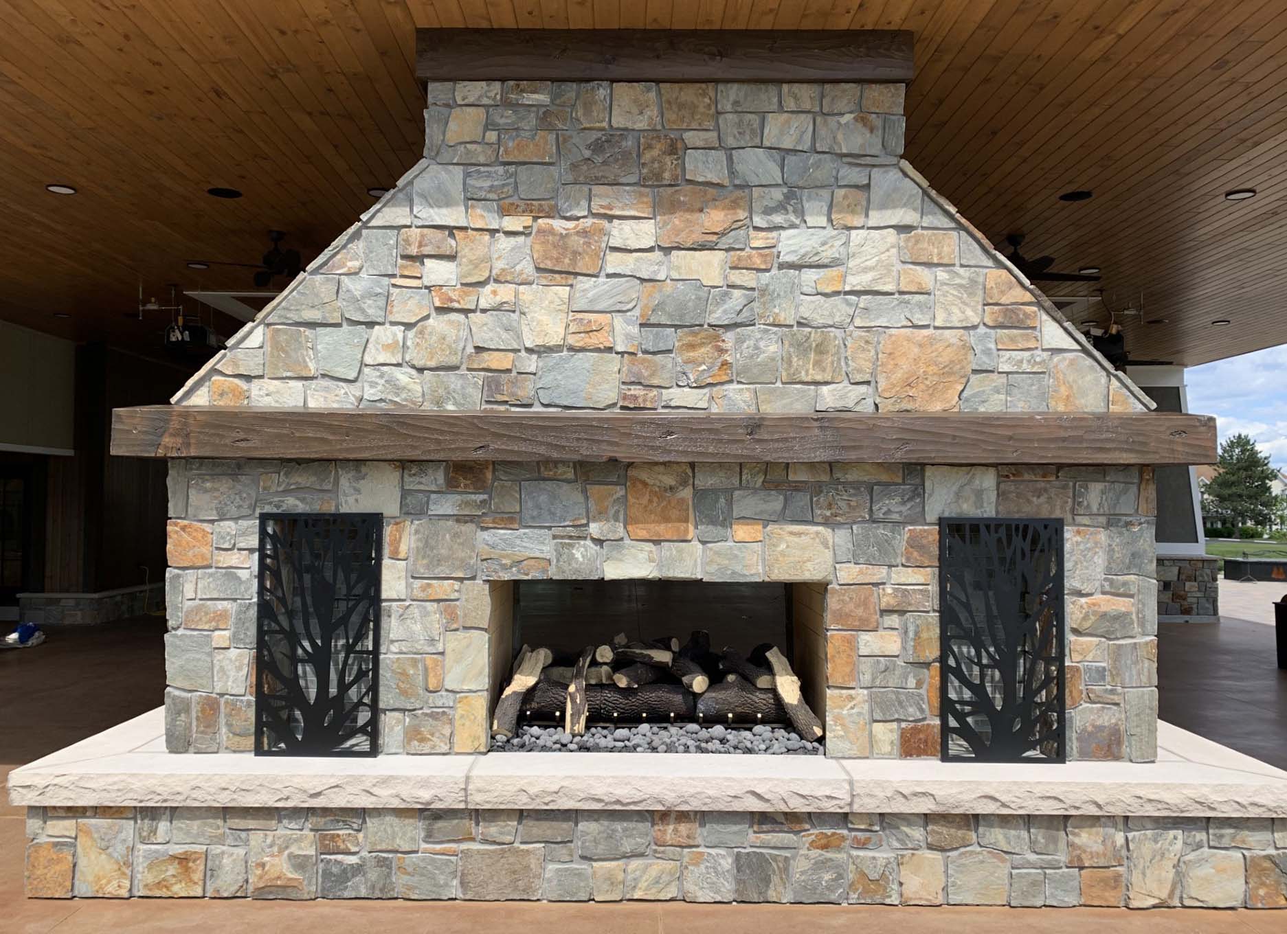 grand cayman ashlar stone outdoor fireplace