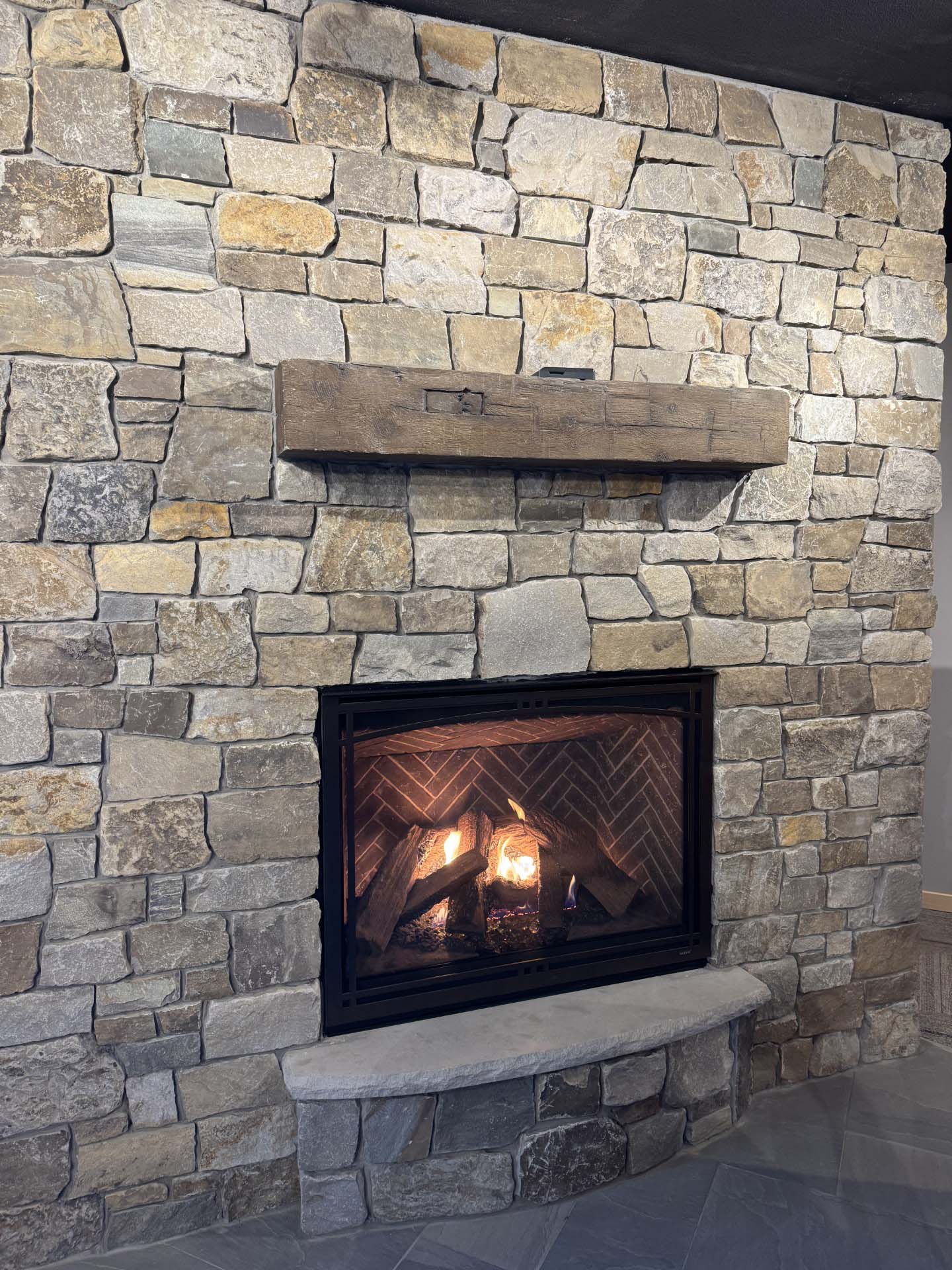lizzys blend stone fireplace