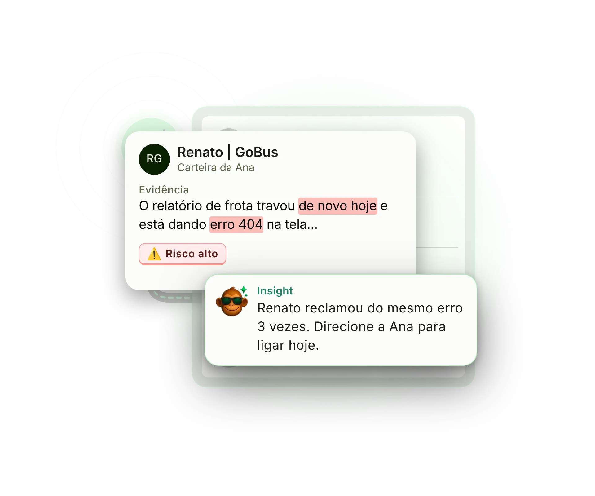Carteira da Ana com o Renato em risco alto e o insight do Cesar recomendando a ação
