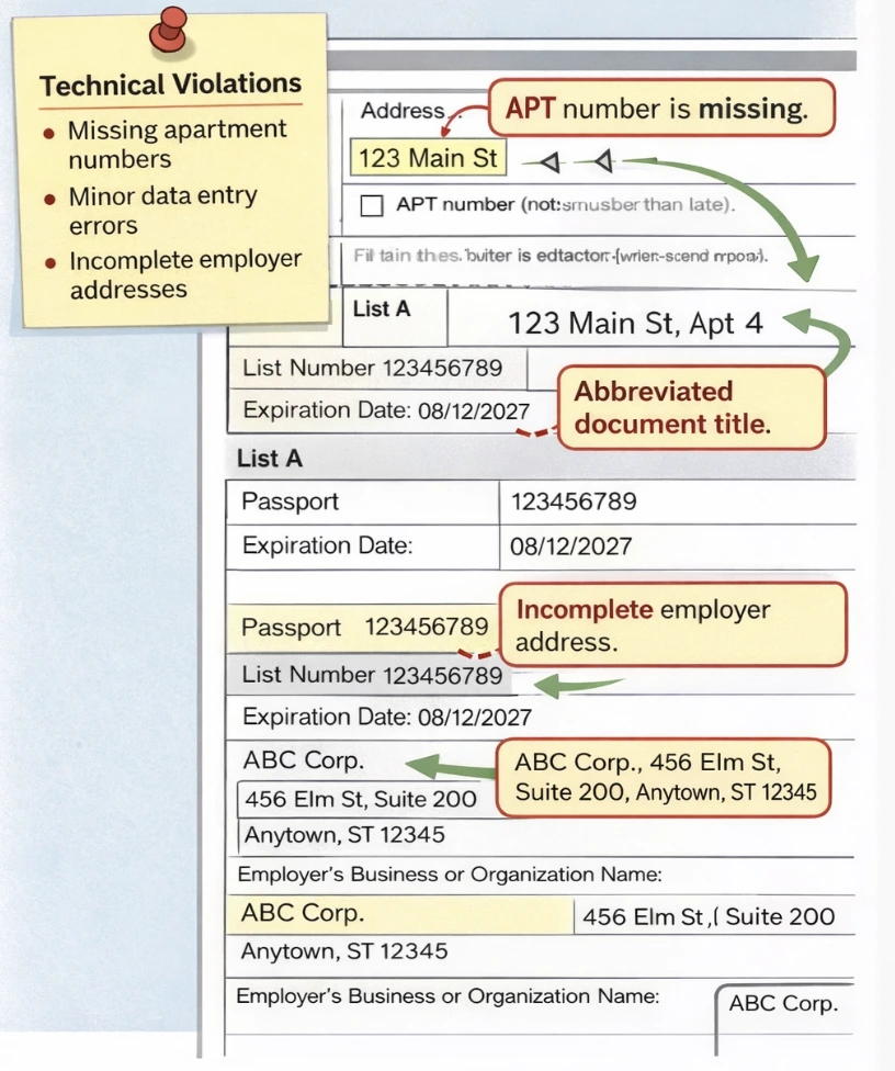 I-9 Form Technical Violations Example
