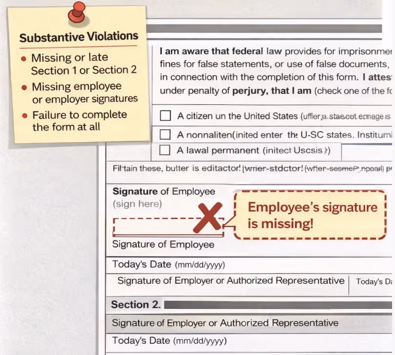 Form I-9 Substantive Violations Example