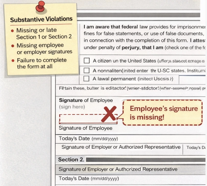 Form I-9 Substantive Violations Example