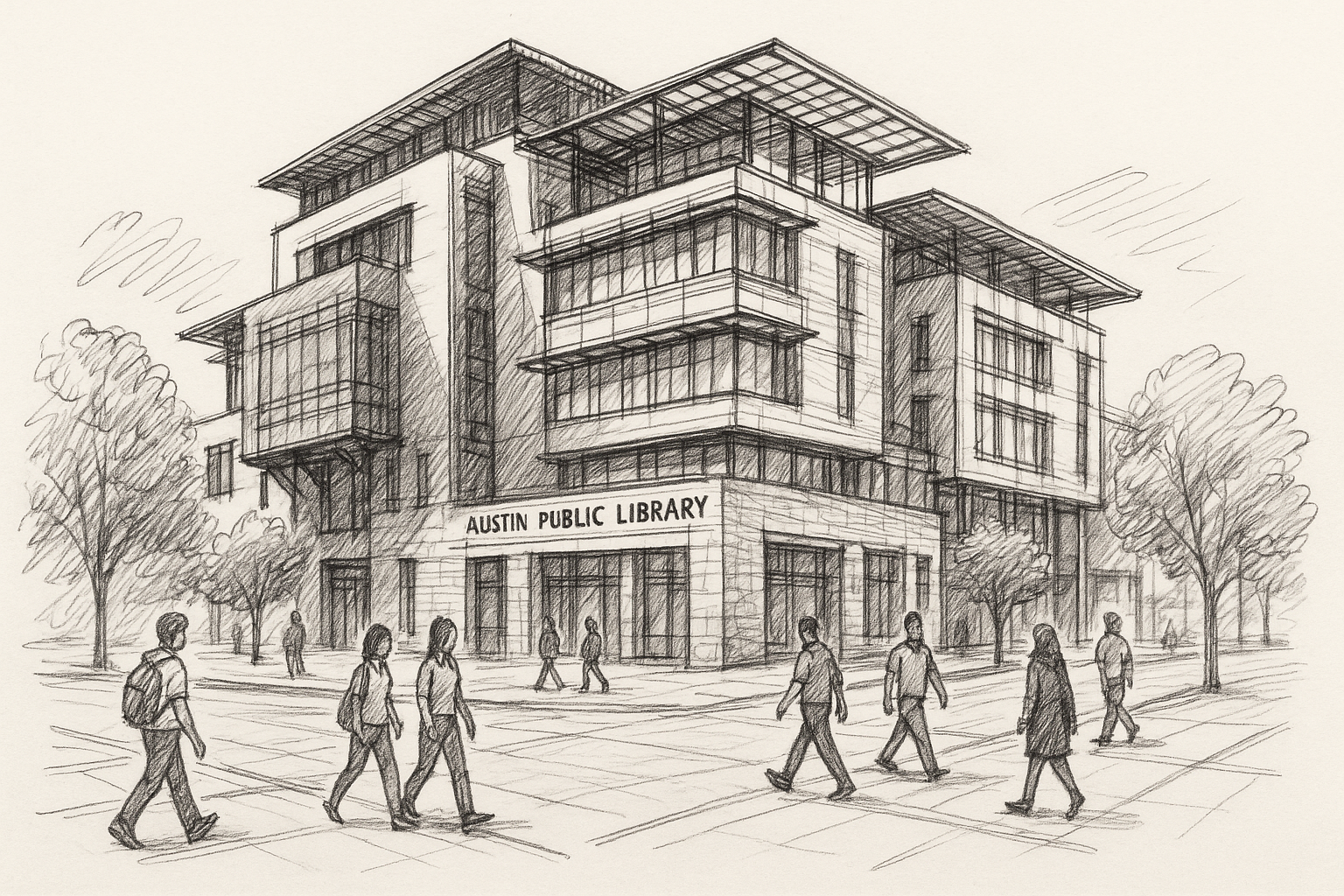 A sketch of the Austin Public Library Central Branch
