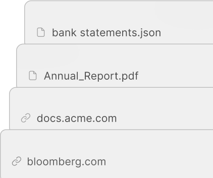 Stack of files: json, pdfs and links.