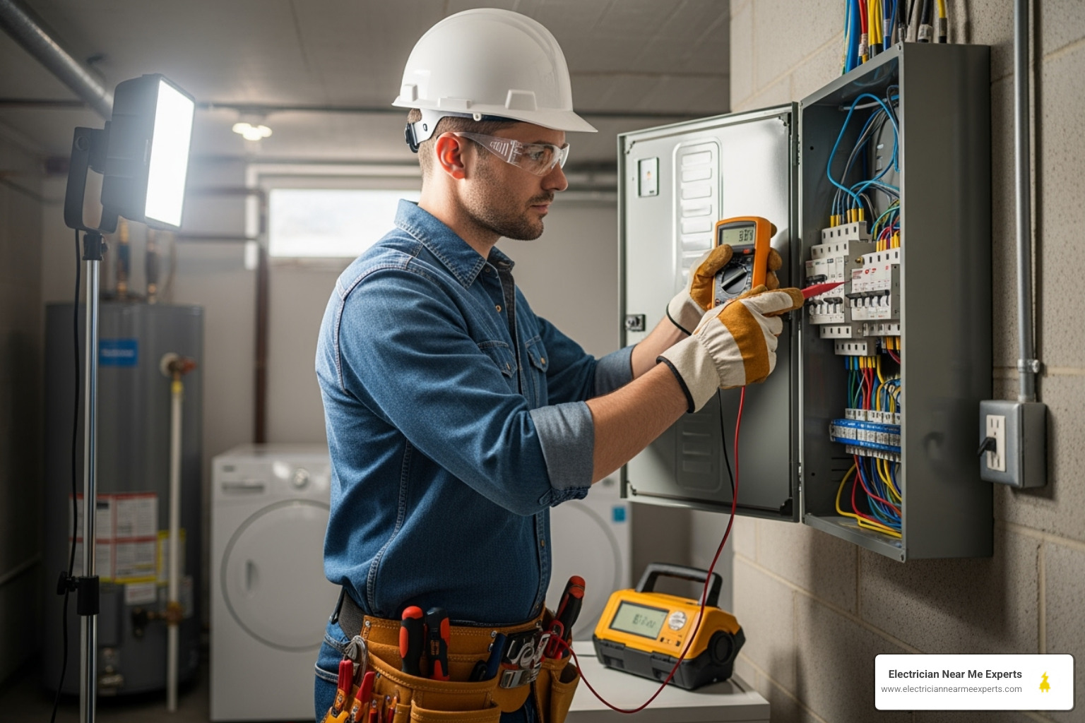 licensed electrician inspecting electrical panel - breaker box upgrade frisco