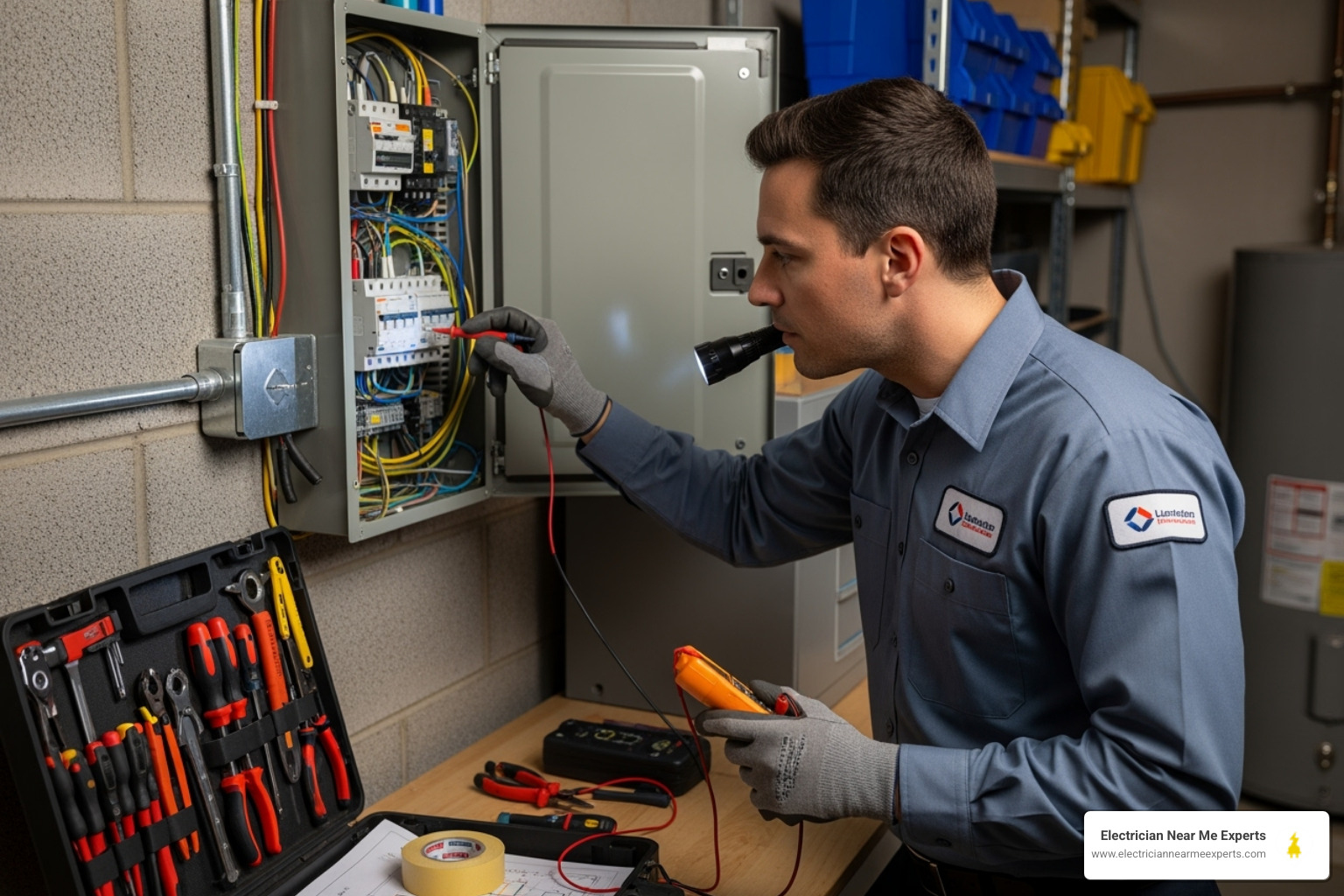Licensed electrician assessing a home's electrical panel - tesla charger install plano
