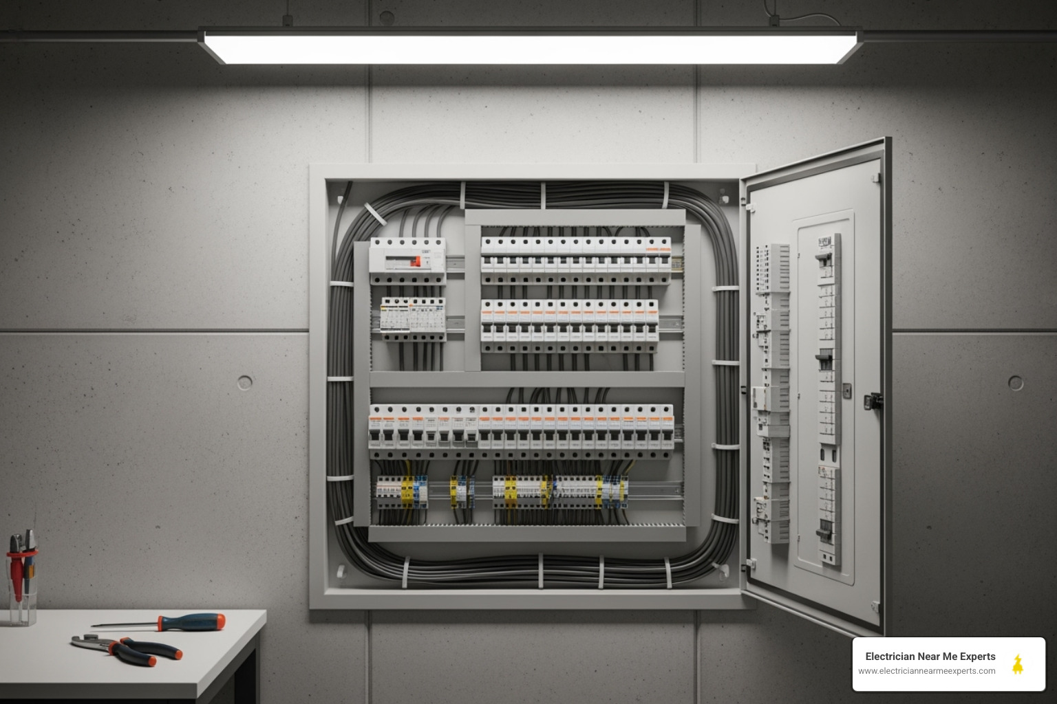 Modern 200A electrical panel with ample space - tesla charger install plano