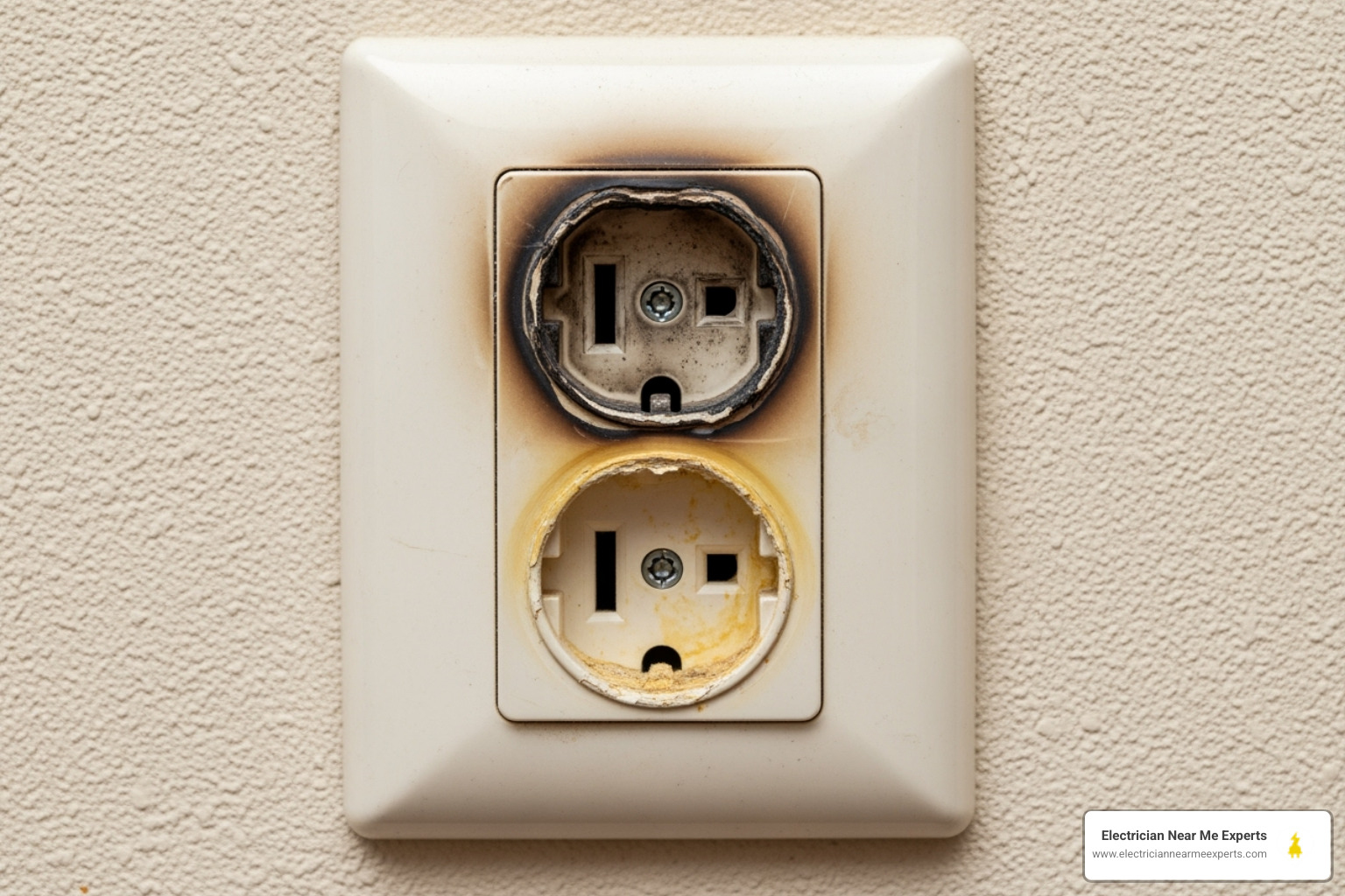 a discolored and slightly melted electrical outlet - wiring repair allen