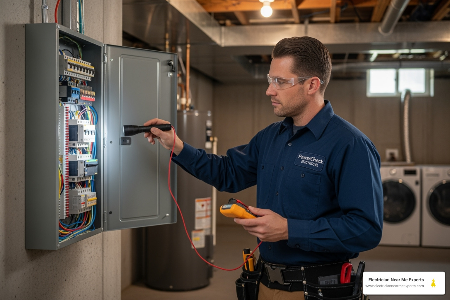 of a licensed electrician safely inspecting an electrical panel - fuse box repair mckinney tx