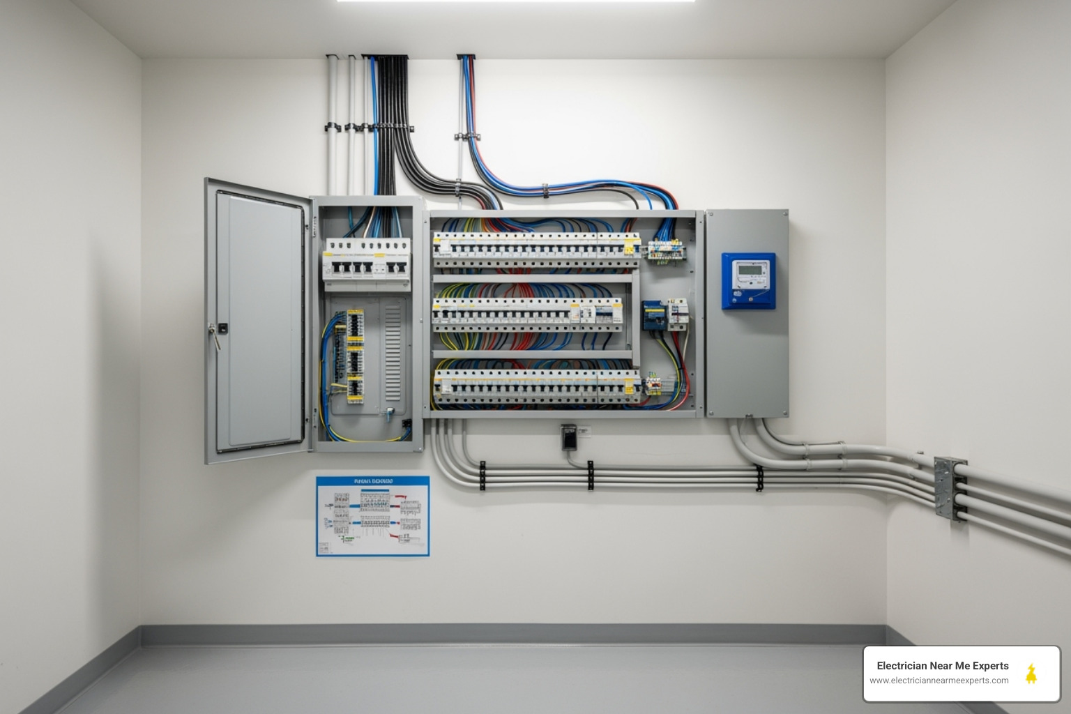 Modern, well-organized electrical panel in a clean utility room - emergency electrician mckinney tx