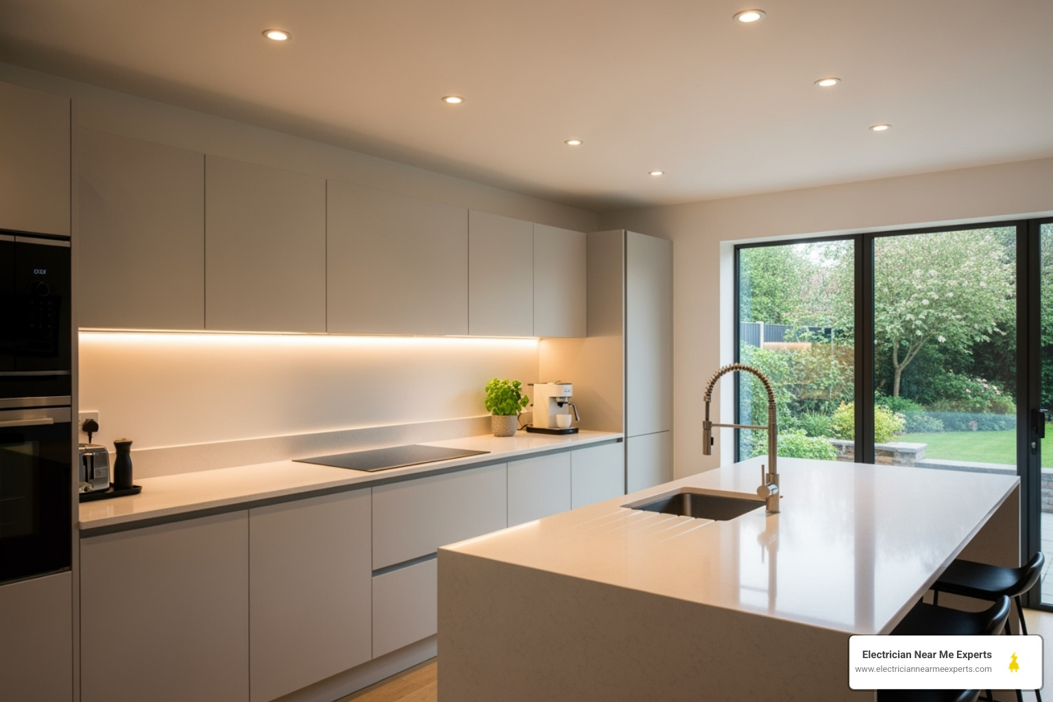 modern kitchen with under-cabinet and recessed LED lighting - led lighting install frisco
