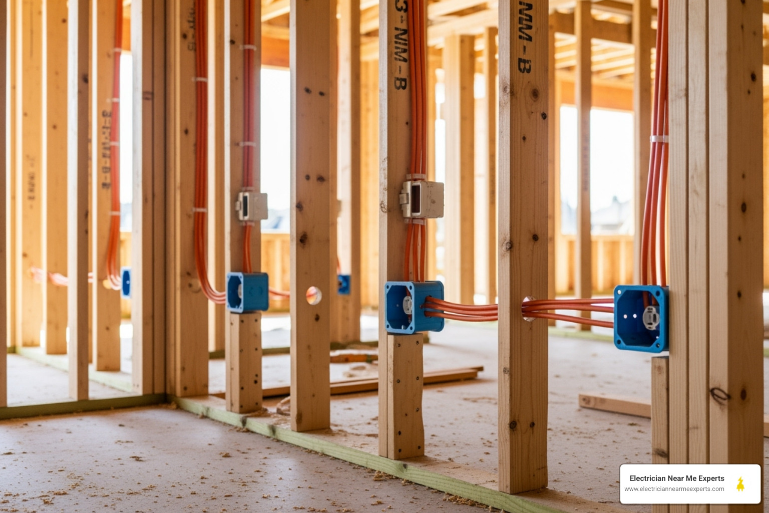 exposed wall frame with newly installed electrical boxes and wiring - new construction electrician plano exposed wall frame with newly installed electrical boxes and wiring - new construction electrician plano