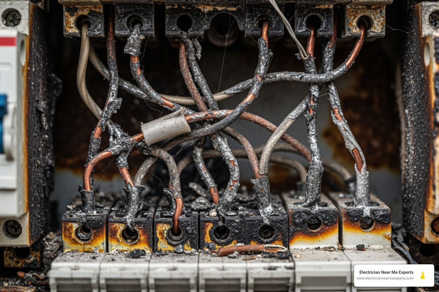 burnt or melted wire inside an old breaker box - breaker replacement service plano burnt or melted wire inside an old breaker box - breaker replacement service plano