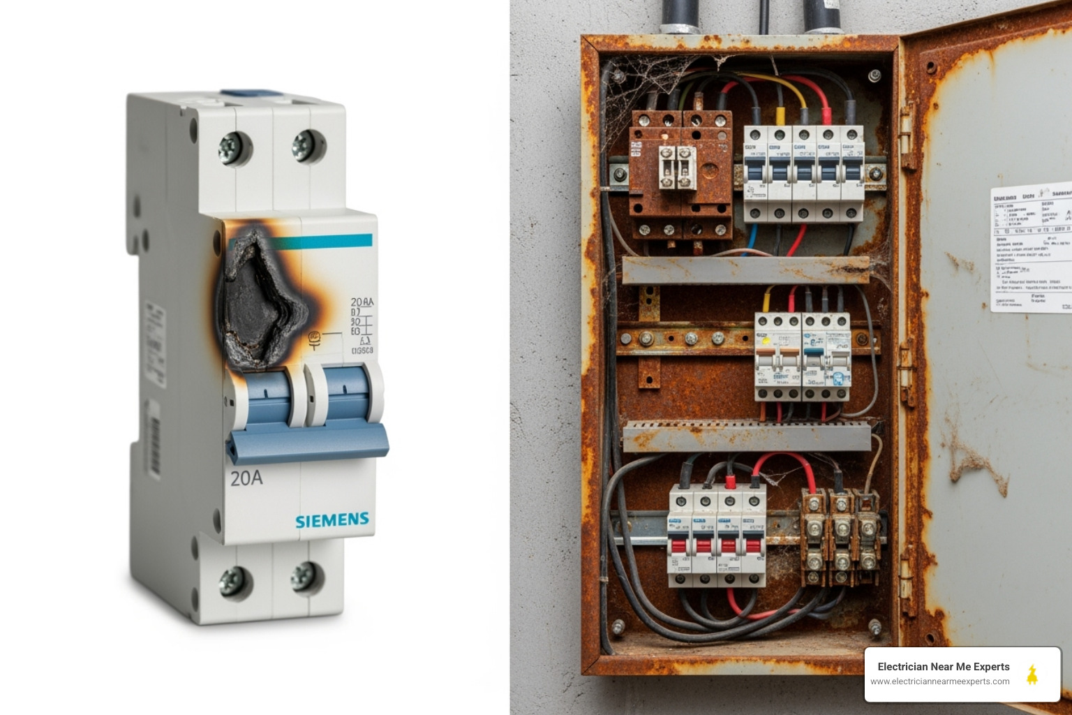 comparing a single faulty breaker to a corroded, outdated panel - breaker replacement service plano comparing a single faulty breaker to a corroded, outdated panel - breaker replacement service plano
