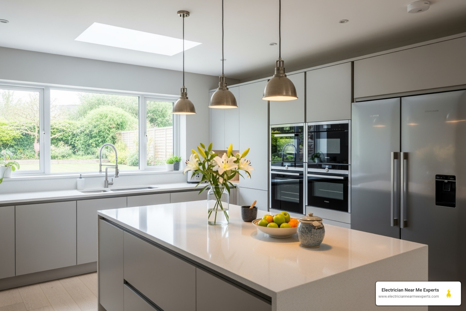 modern well-lit kitchen in Plano home - kitchen lighting electrician plano