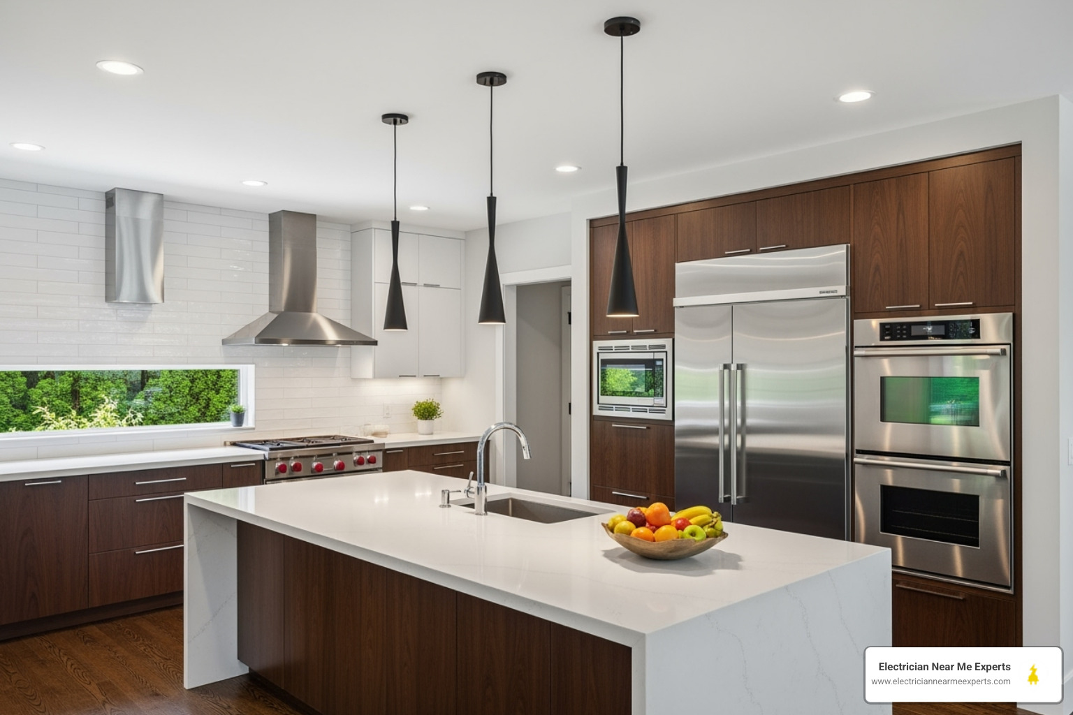 kitchen with pendant lights over island and recessed lighting in ceiling - kitchen lighting electrician plano