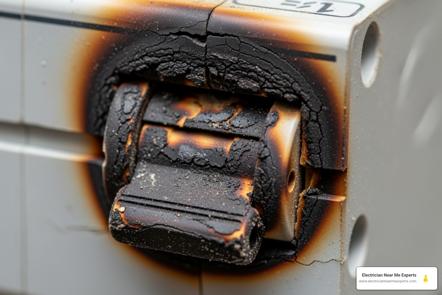 visibly burnt and discolored circuit breaker switch - circuit breaker repair richardson