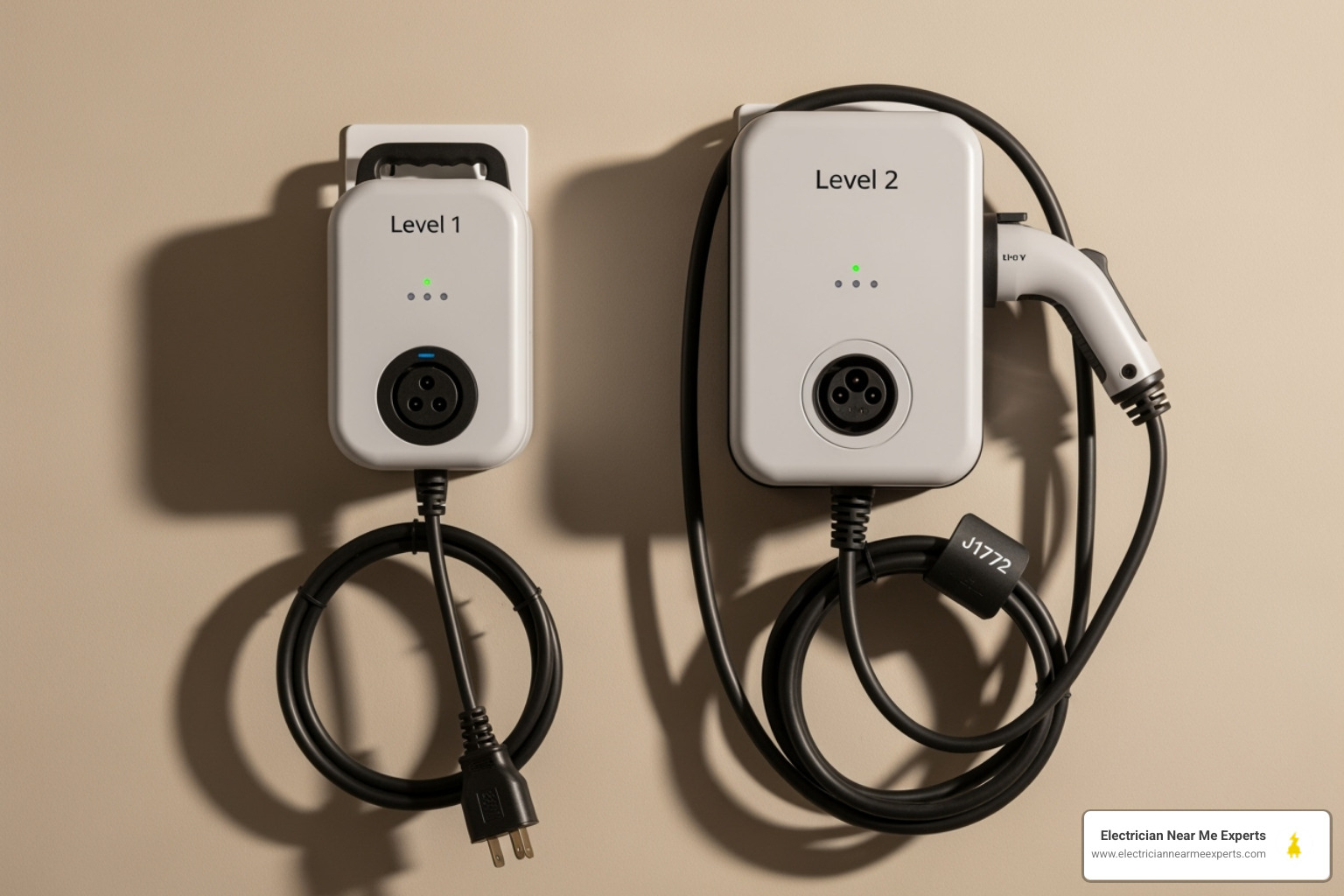 Level 1 and Level 2 EV chargers side-by-side - ev charger installation mckinney Level 1 and Level 2 EV chargers side-by-side - ev charger installation mckinney