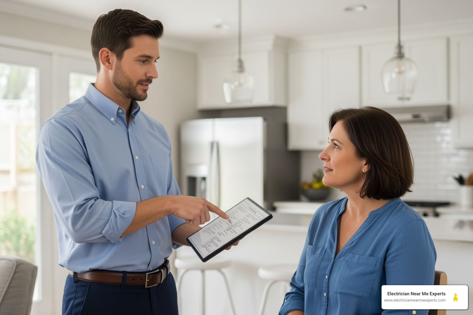 an electrician providing an upfront quote to a homeowner - wiring repair mckinney tx