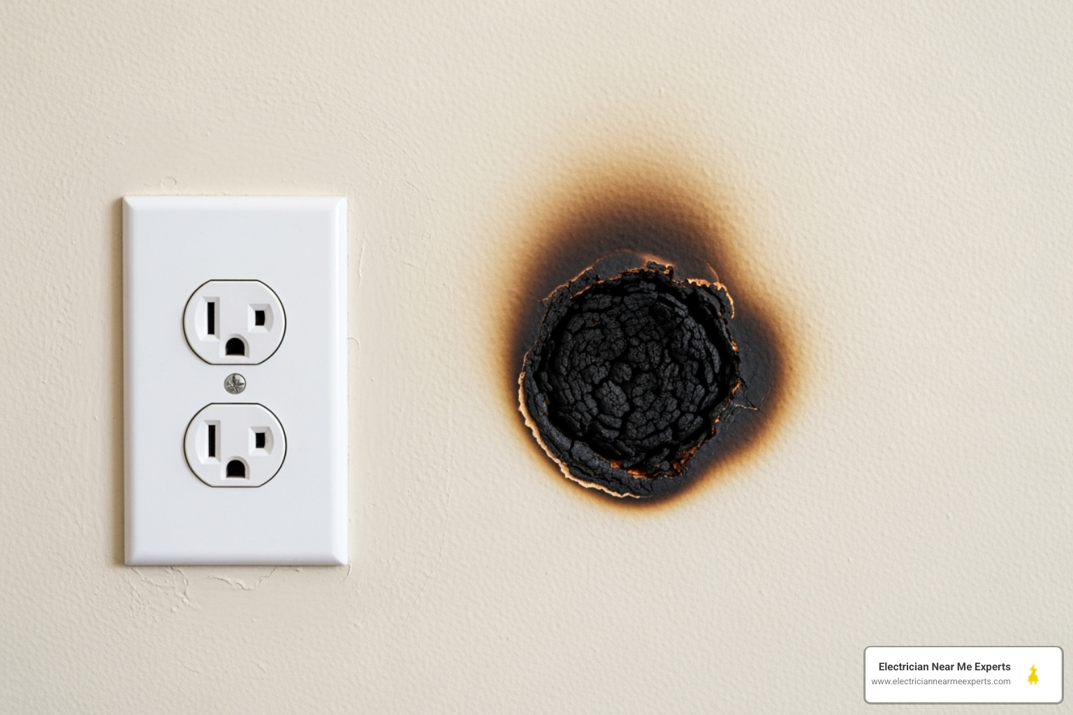 scorch mark on a wall next to an electrical outlet - fuse box repair prosper