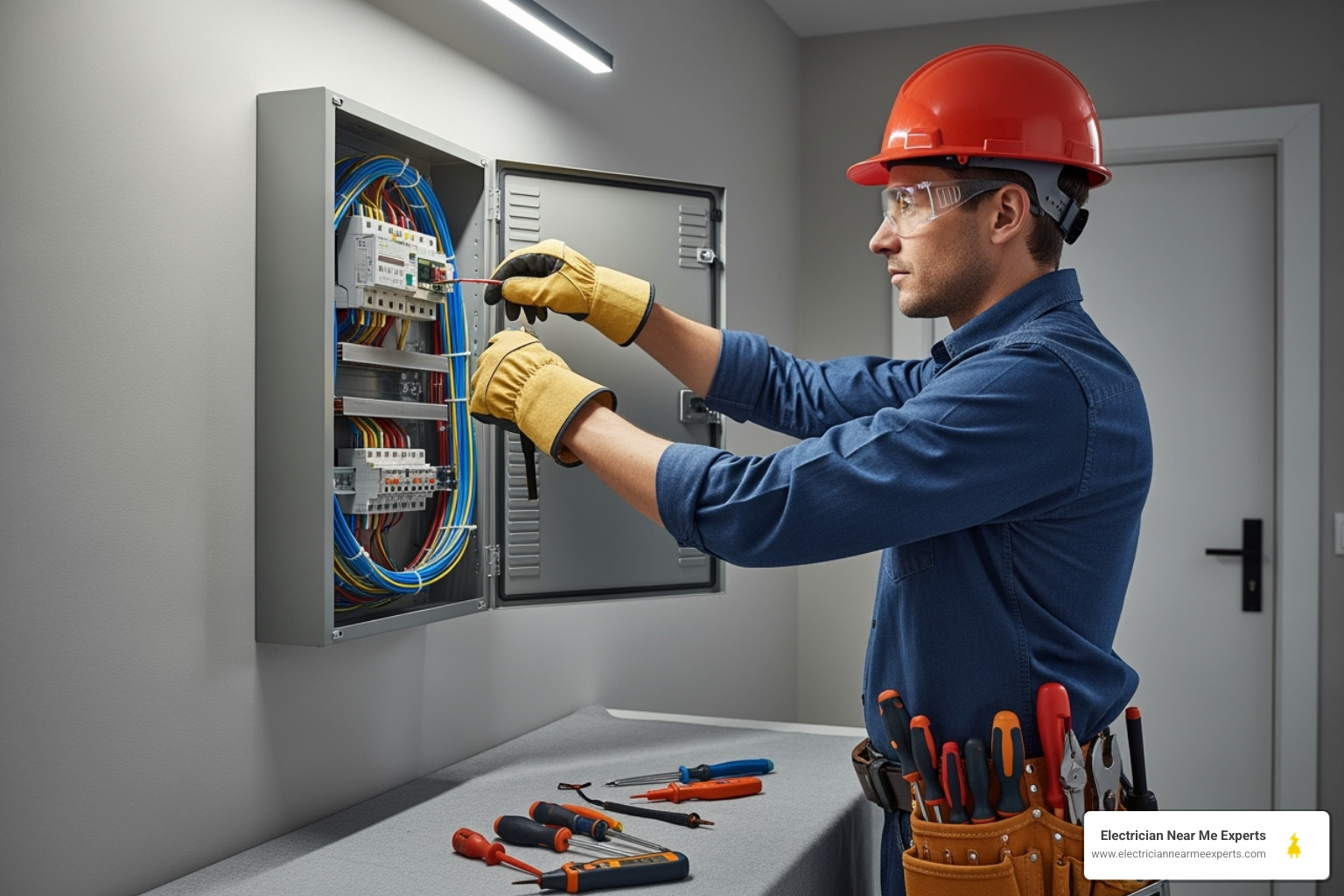 Electrician working on an electrical panel in a home - electric repair emergency mckinney