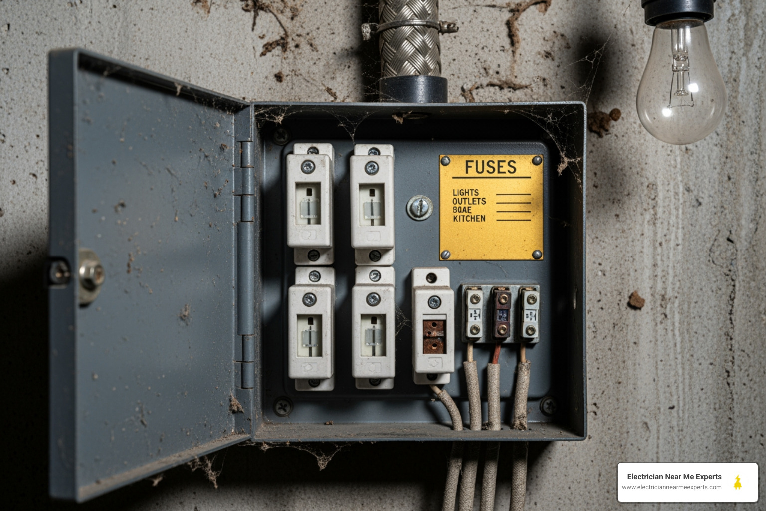 infographic showing top 5 signs your electrical system is outdated: frequent blown fuses, flickering lights, burning smell near outlets, panel feels warm to touch, and having a 60-amp service with ceramic fuses - fuse box replacement in addison, tx