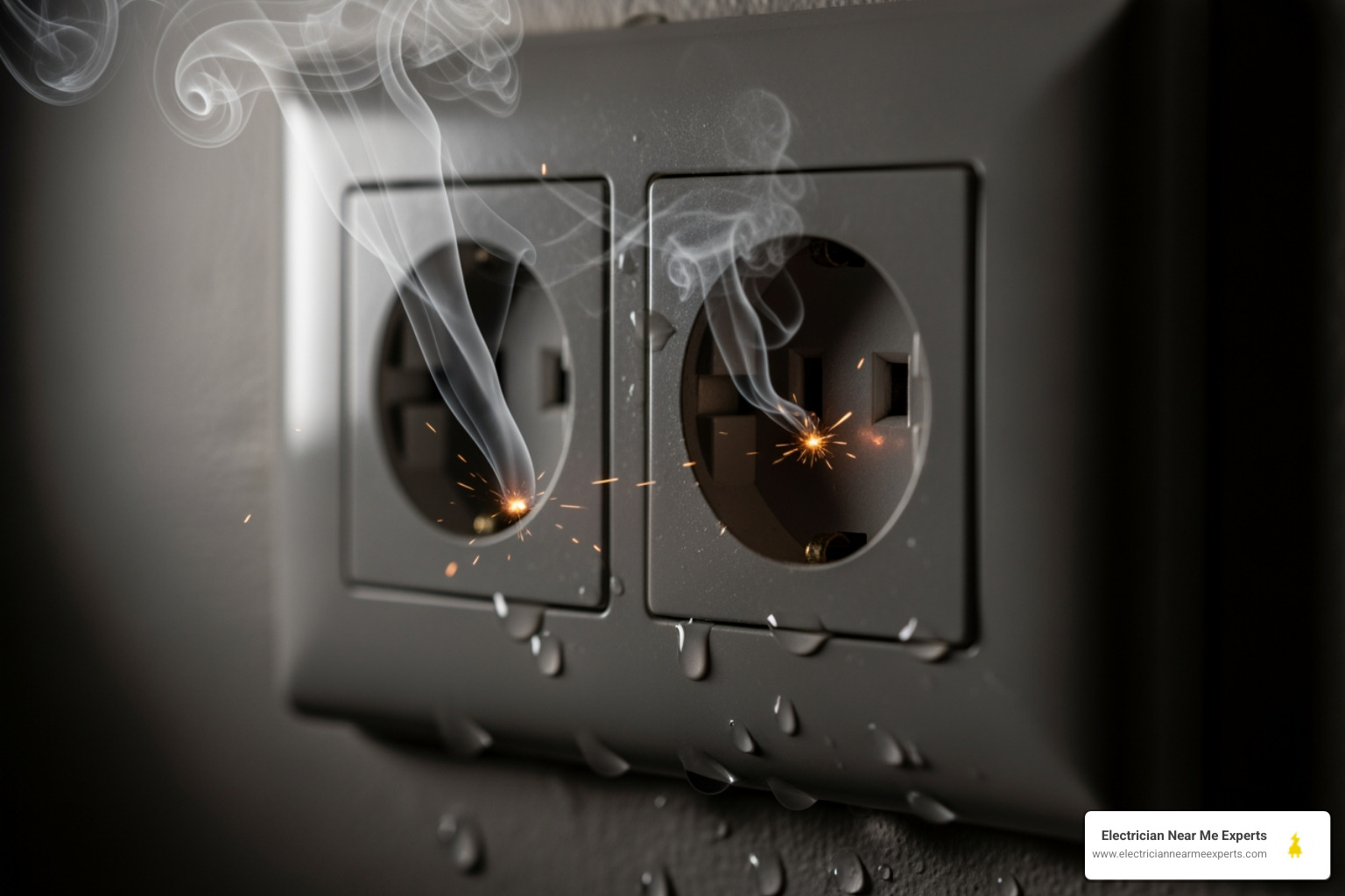 Infographic showing key signs to call an emergency electrician: burning smell, sparks, electrical shock, exposed wires, water damage, power outage in home, repeatedly tripping breakers - emergency electrician Infographic showing key signs to call an emergency electrician: burning smell, sparks, electrical shock, exposed wires, water damage, power outage in home, repeatedly tripping breakers - emergency electrician