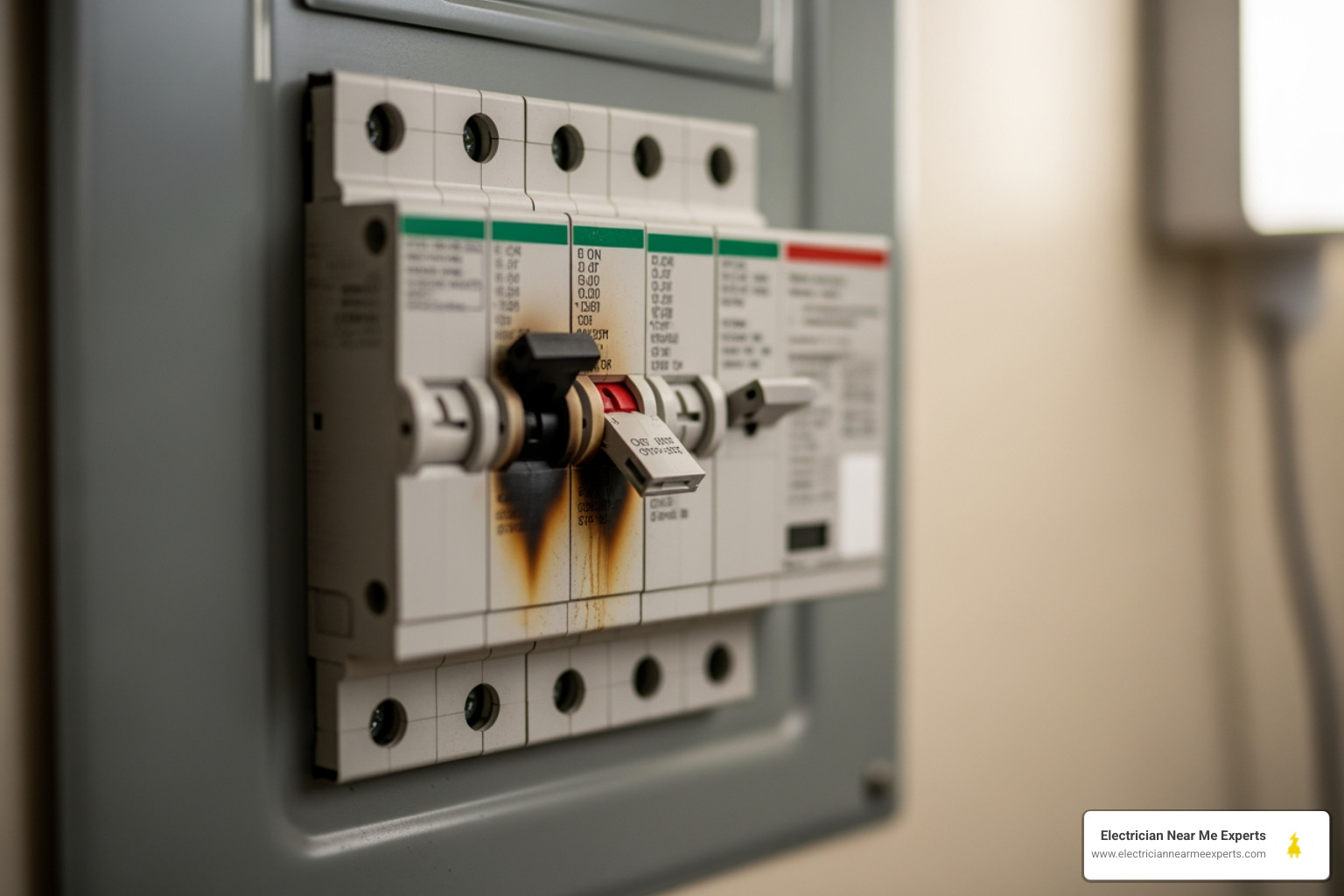 Infographic explaining the top 5 warning signs of a failing electrical panel: burning smell or scorch marks, buzzing or humming sounds, frequent breaker trips, flickering lights throughout the home, and outdated panel brands like Federal Pacific or Zinsco - emergency electrical panel change-out in frisco, tx Infographic explaining the top 5 warning signs of a failing electrical panel: burning smell or scorch marks, buzzing or humming sounds, frequent breaker trips, flickering lights throughout the home, and outdated panel brands like Federal Pacific or Zinsco - emergency electrical panel change-out in frisco, tx