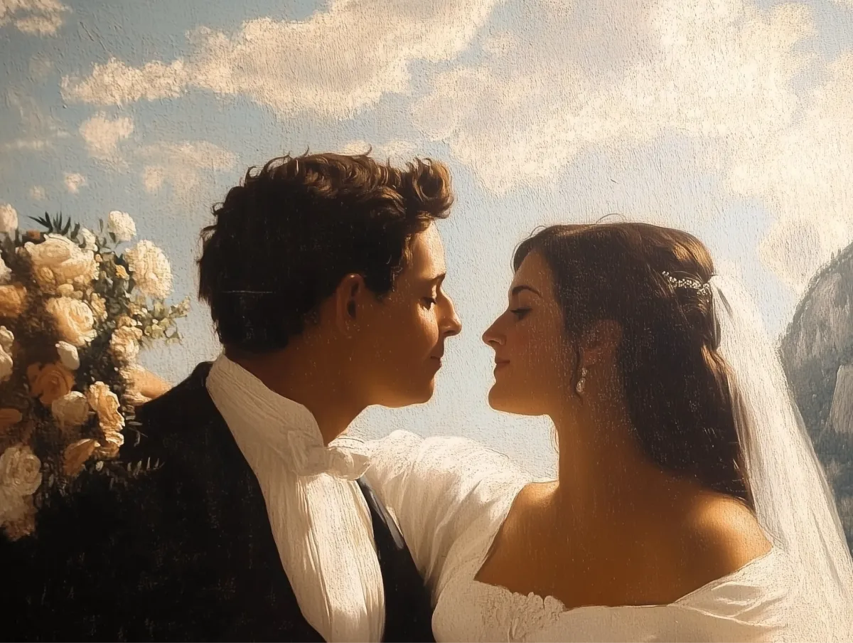 Couple close together, looking at each other's lips