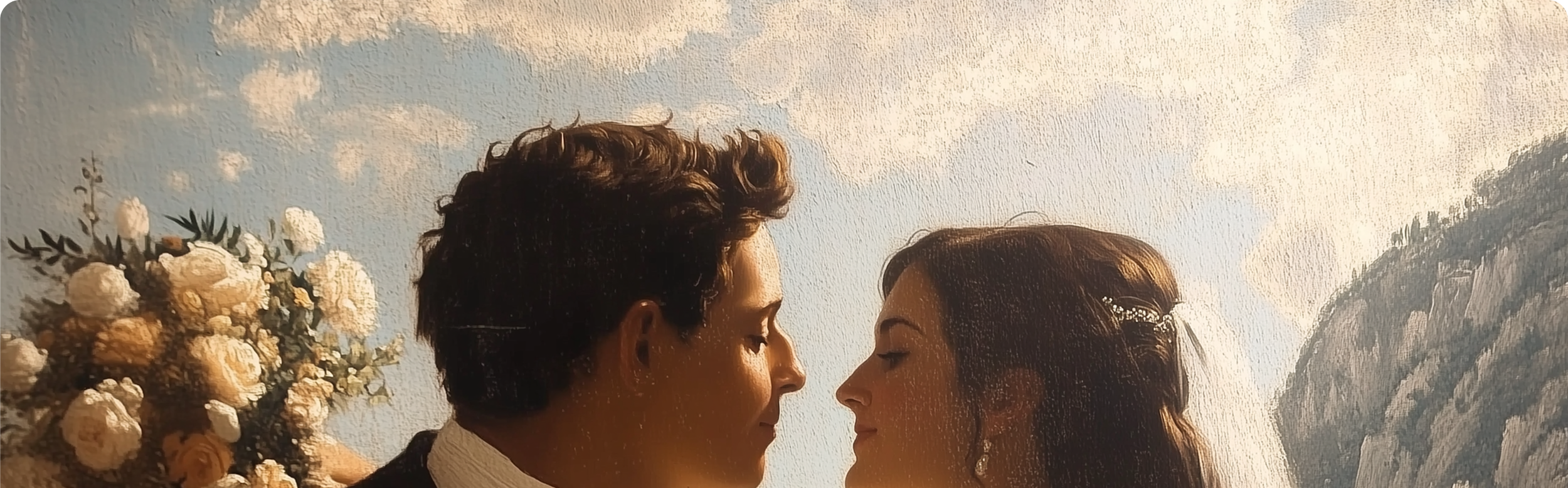 Classical painting of a young woman and man side by side.