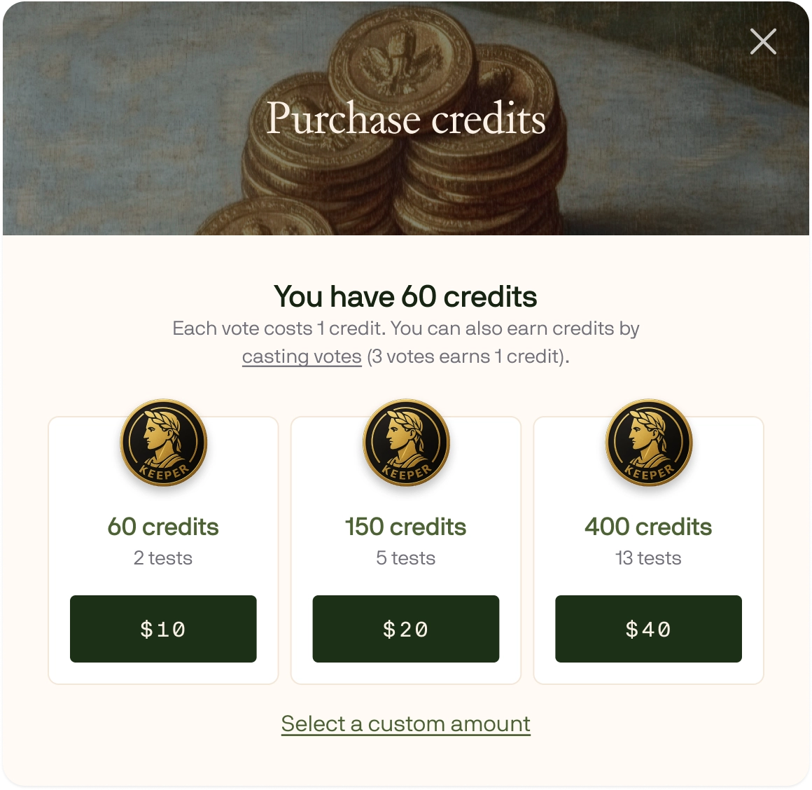 Demonstration of credit purchasing modal