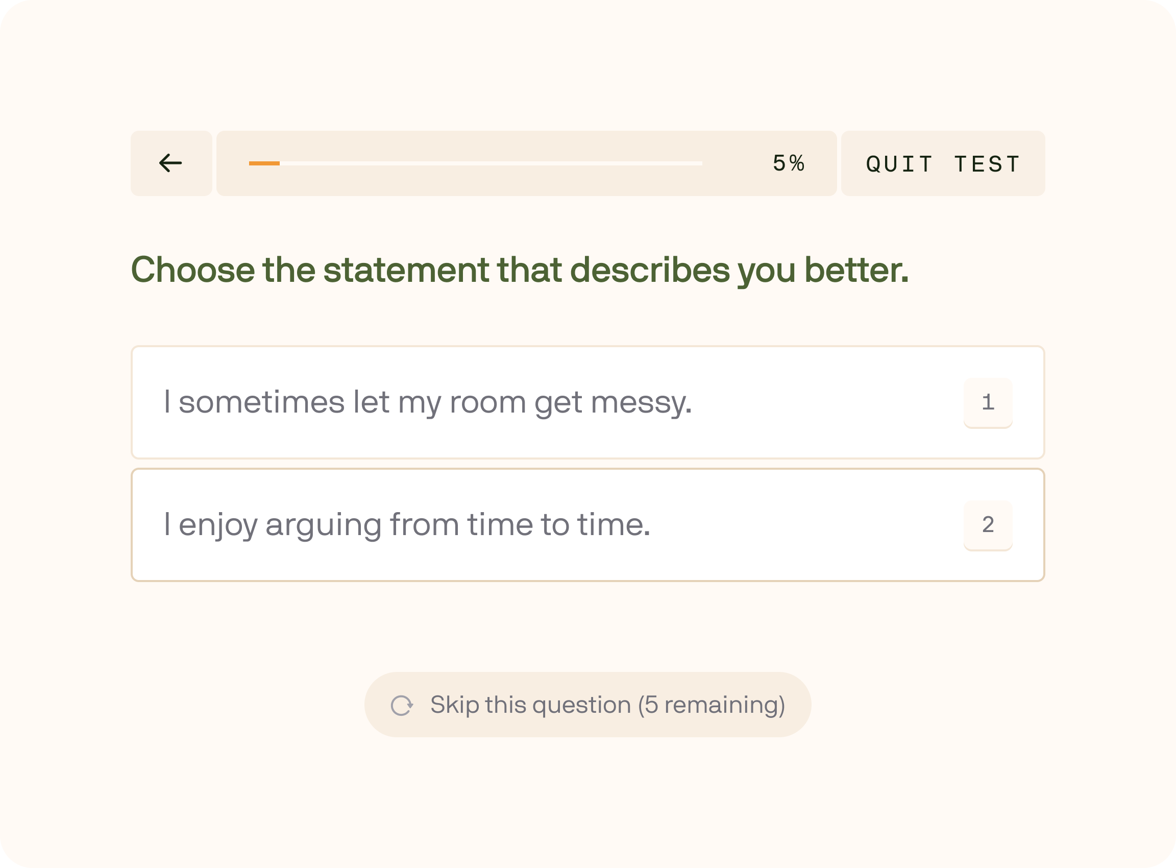 Demonstration of adversarial Big 5 question