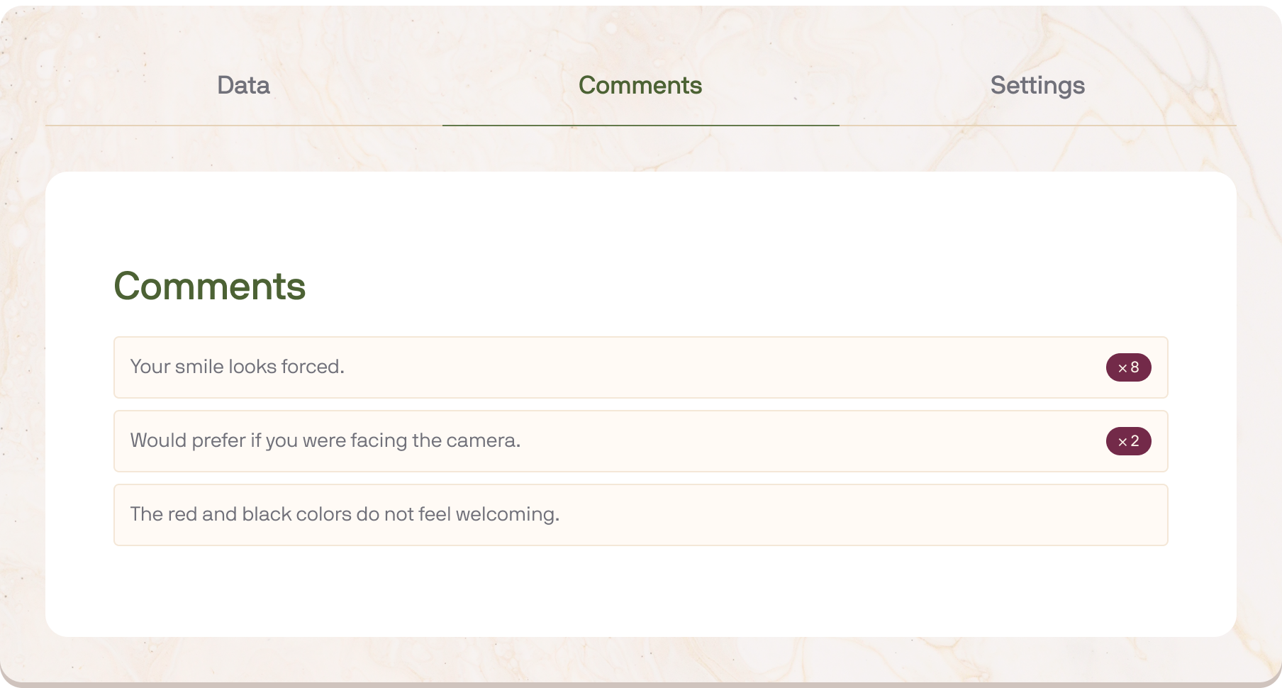 Demonstration of comments on rated photos