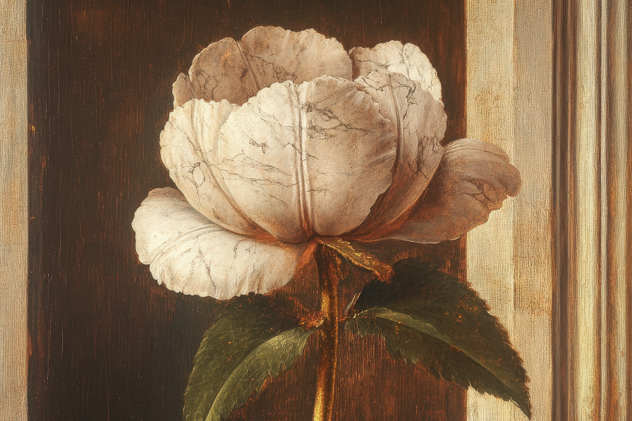 Marble flower with a gold stem.