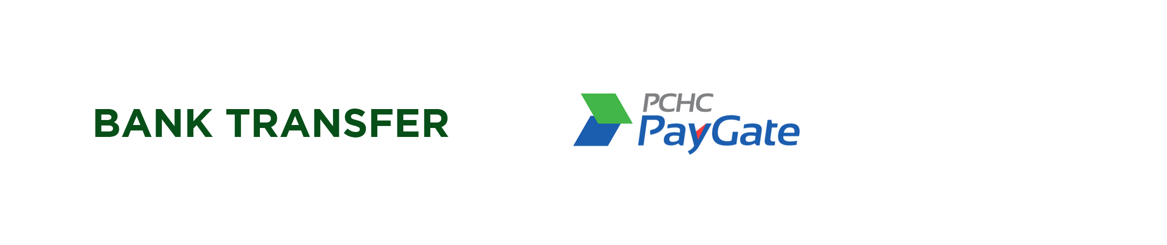 Text 'Bank Transfer' next to the PCHC PayGate logo with a green and blue geometric shape.