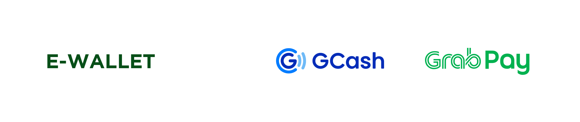 Logos for e-wallet payment options including GCash and GrabPay.