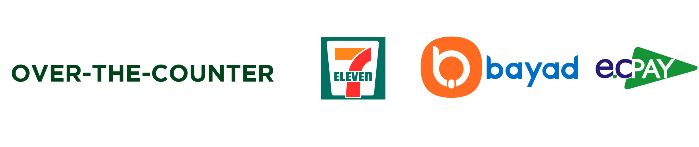 Text reading 'OVER-THE-COUNTER' followed by logos of 7-Eleven, Bayad, and eCPAY payment services.