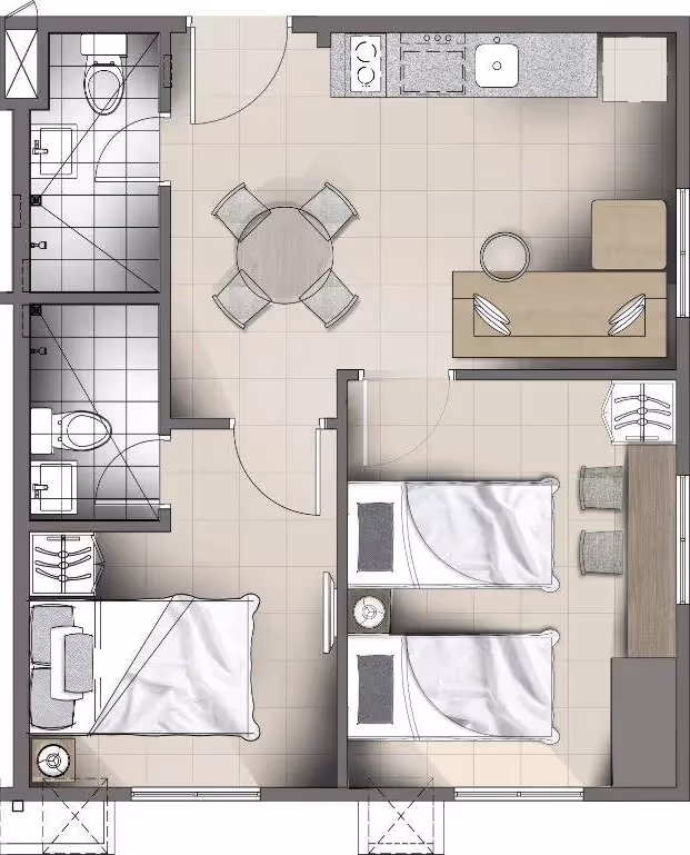 Floor Plan of 1-Bedroom 37.5 - 54.9sqm