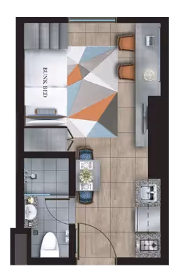 Studio B unit floor plan with 21.0 SQM of compact and functional design at Torre Lorenzo Loyola East Tower.