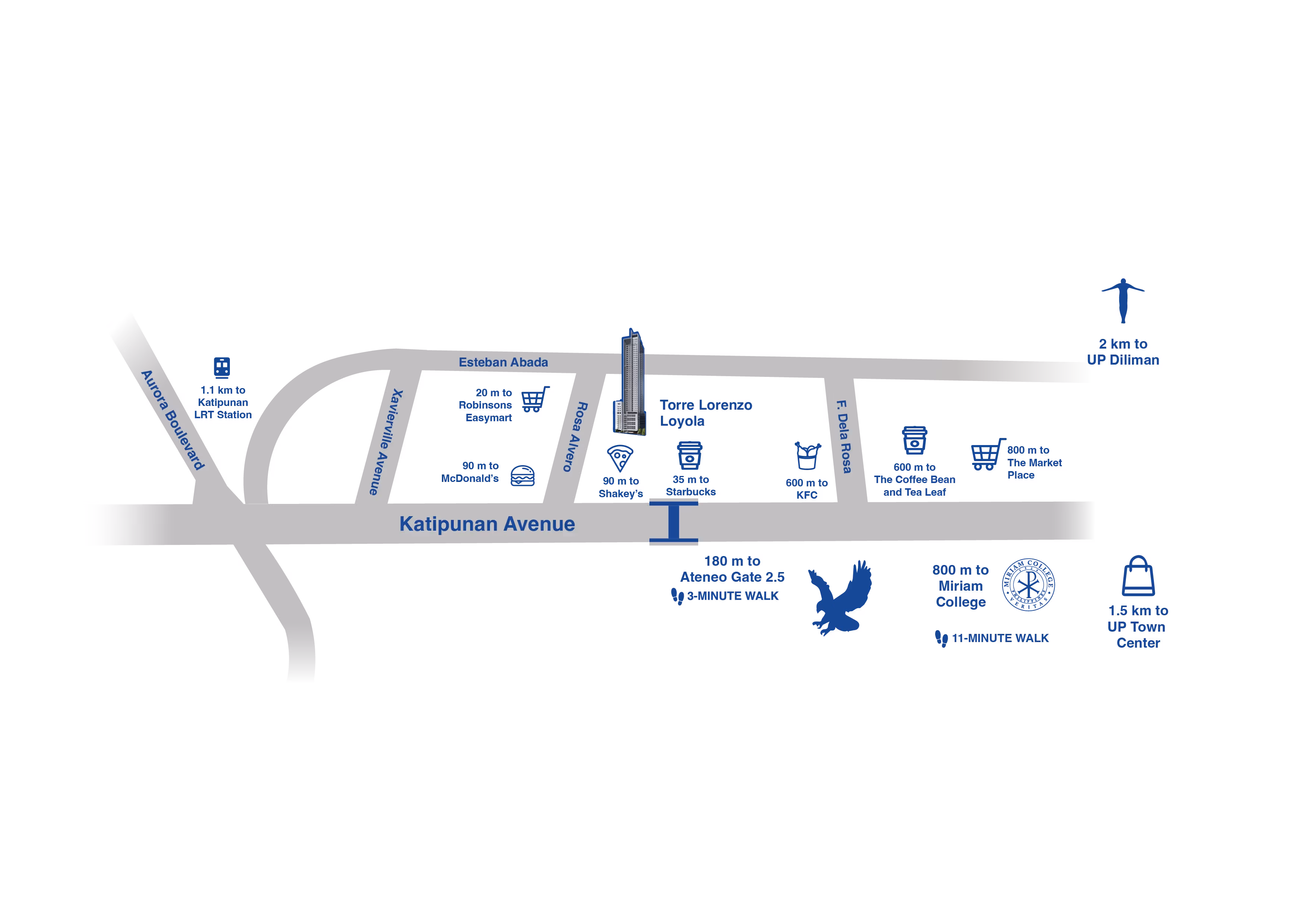 Illustrated vicinity map showing project location and nearby landmarks for Torre Lorenzo Loyola
