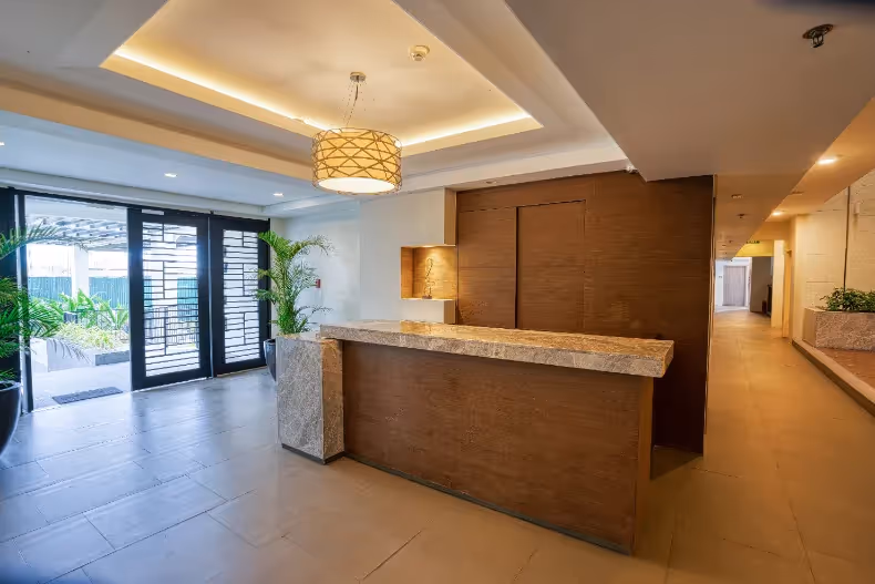 Modern lobby area with stylish seating and open layout