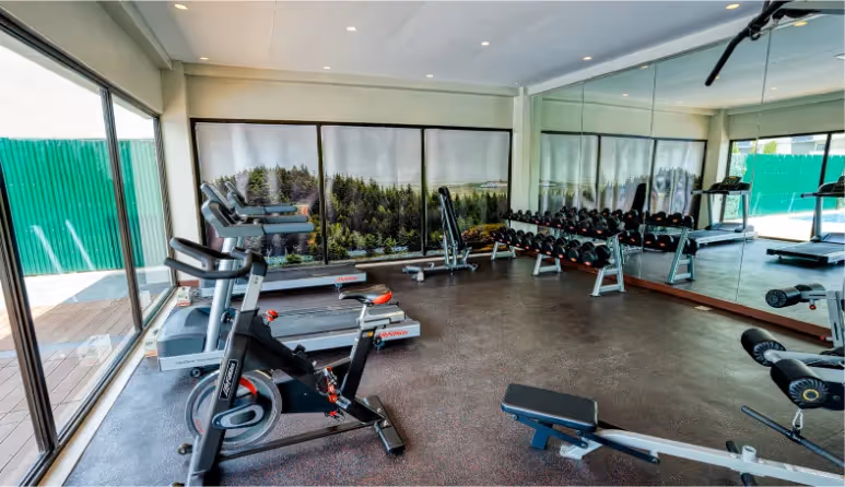 Fully equipped gym with modern fitness machines at Adria, Tierra Lorenzo Lipa.