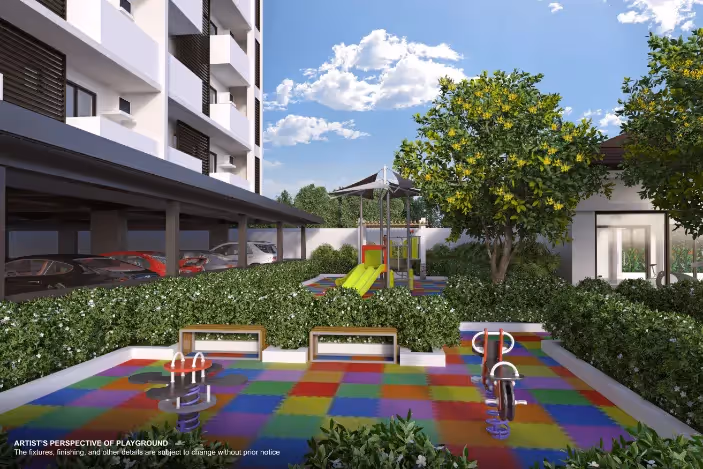 Colorful outdoor playground area with safe flooring for children