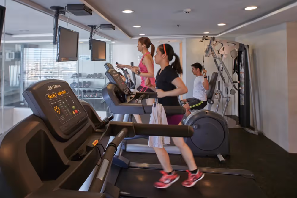 Fully equipped fitness gym with cardio and strength equipment at 2Torre Lorenzo.