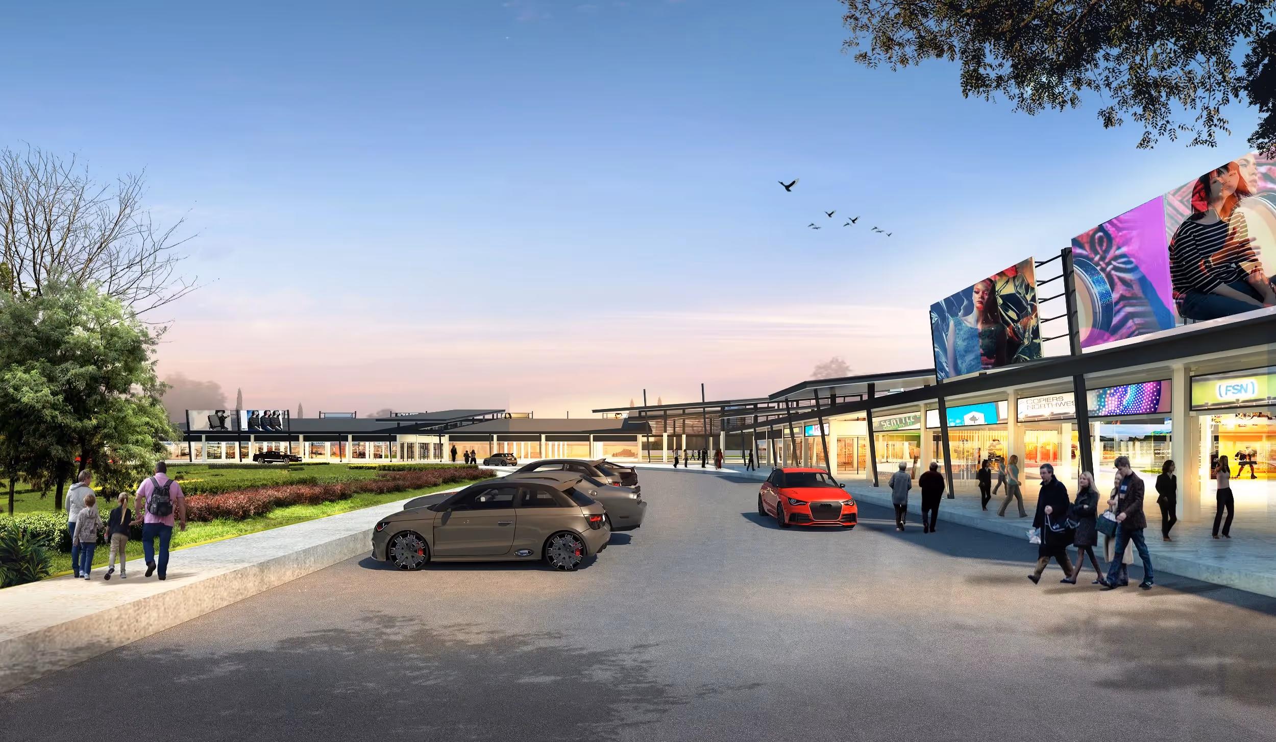 Ciudades Business Park parking area with spacious slots and a clean, organized layout.