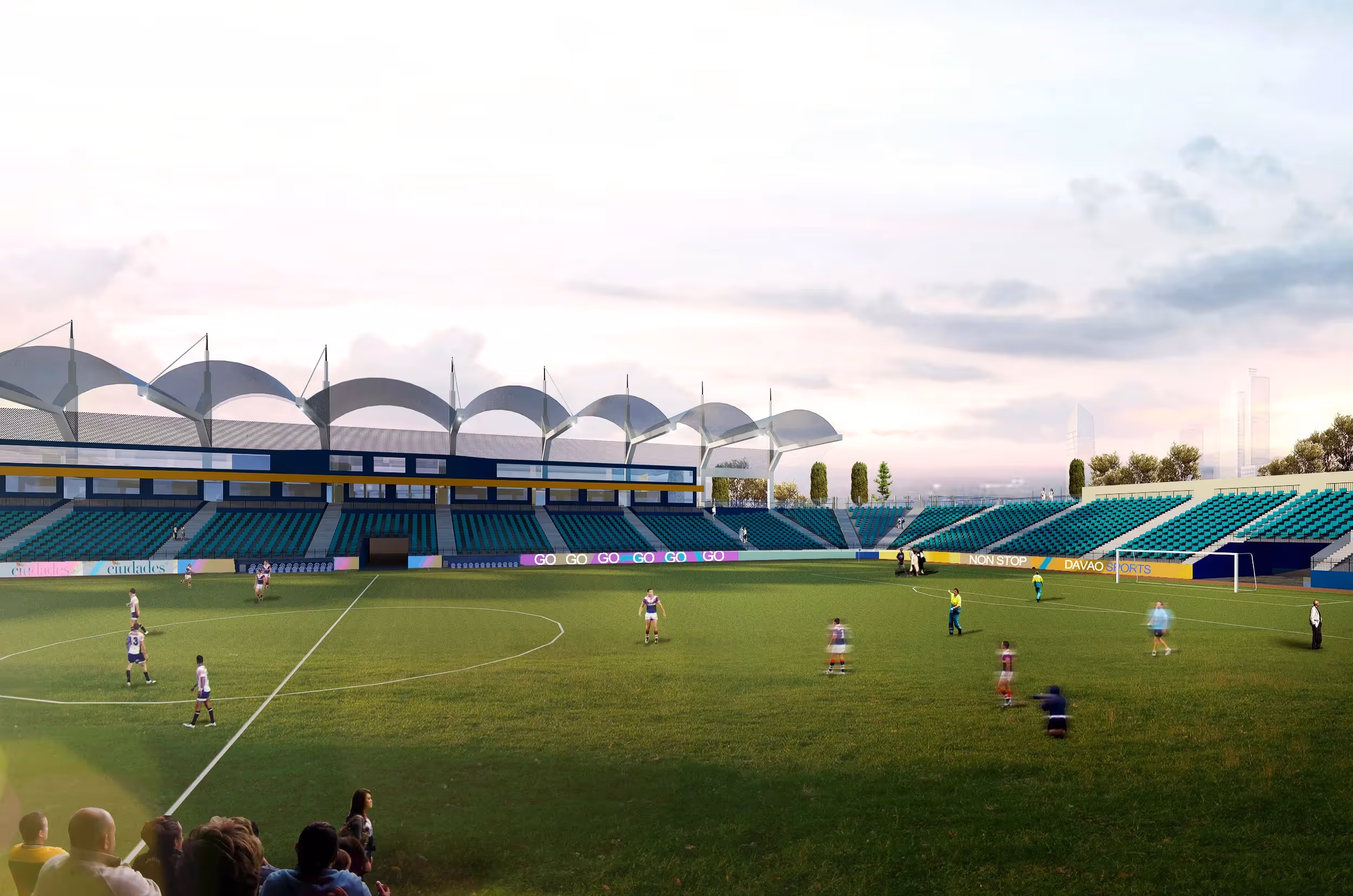 Plan layout of Ciudades Business Park featuring a designated soccer field area.