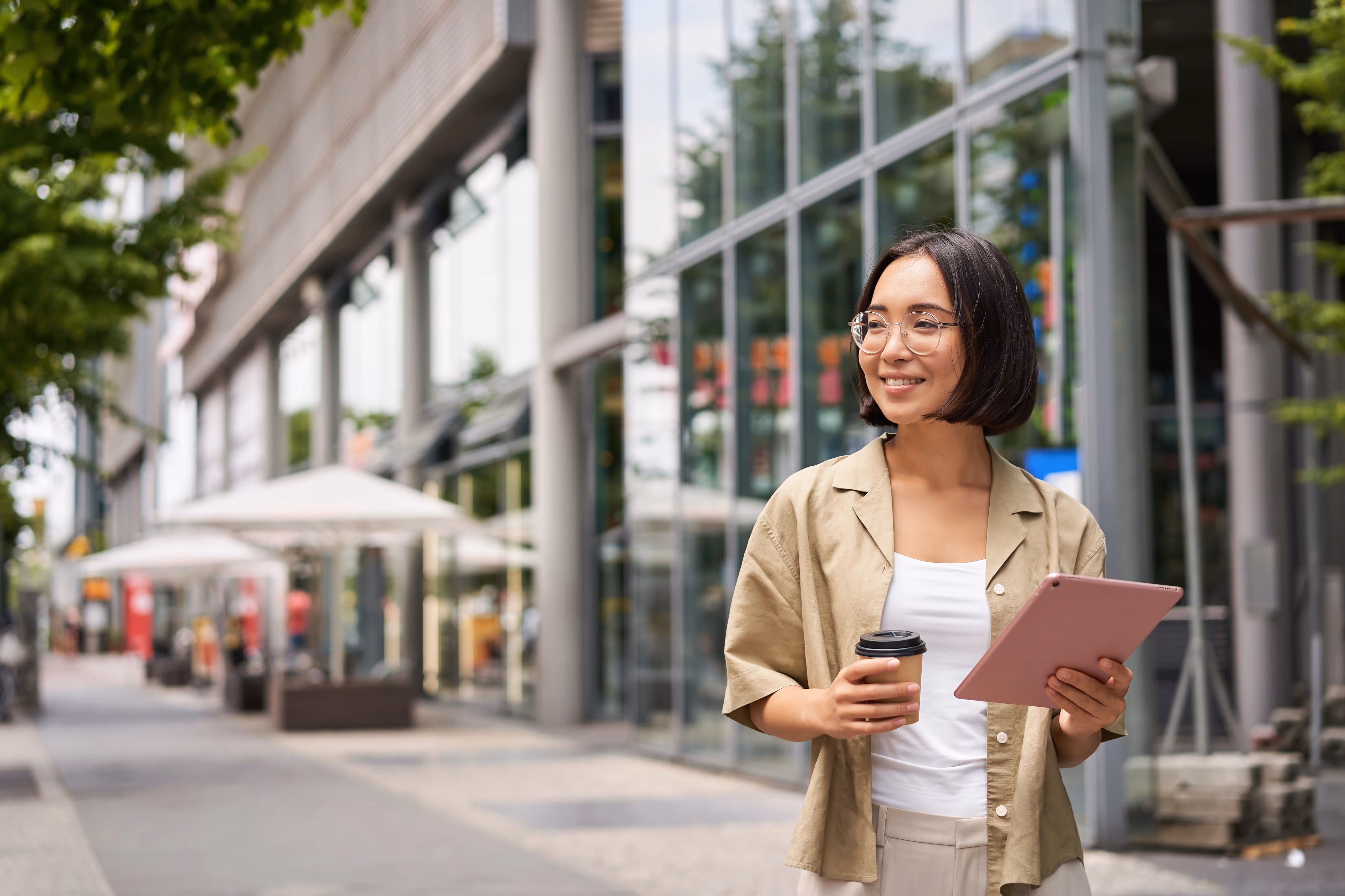 Student walking in the streets of the city 